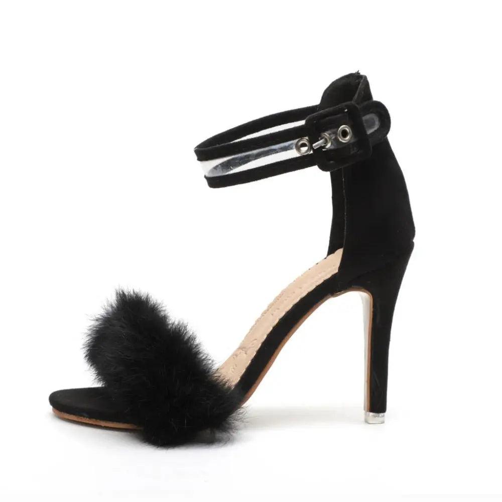 Women Pumps Snake Black High Thin Heels Ankle Strap Platform eprolo