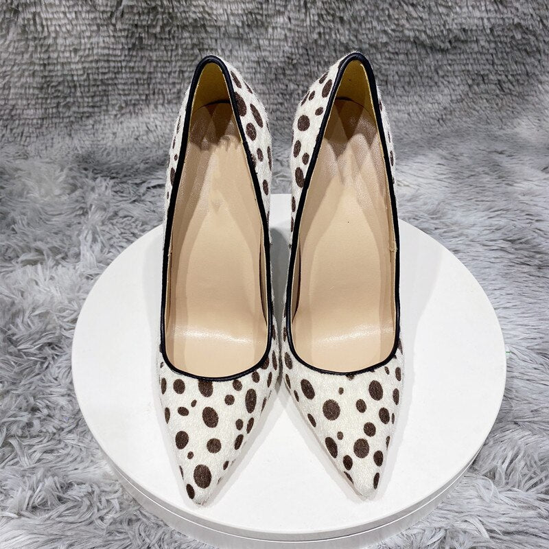 Tikicup Polka Dot Print Women Flock Pointy Toe High Heel Shoes
