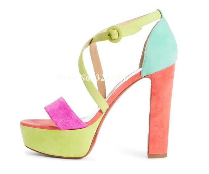 Lady New Candy Color Platform Chunky Heel Sandals