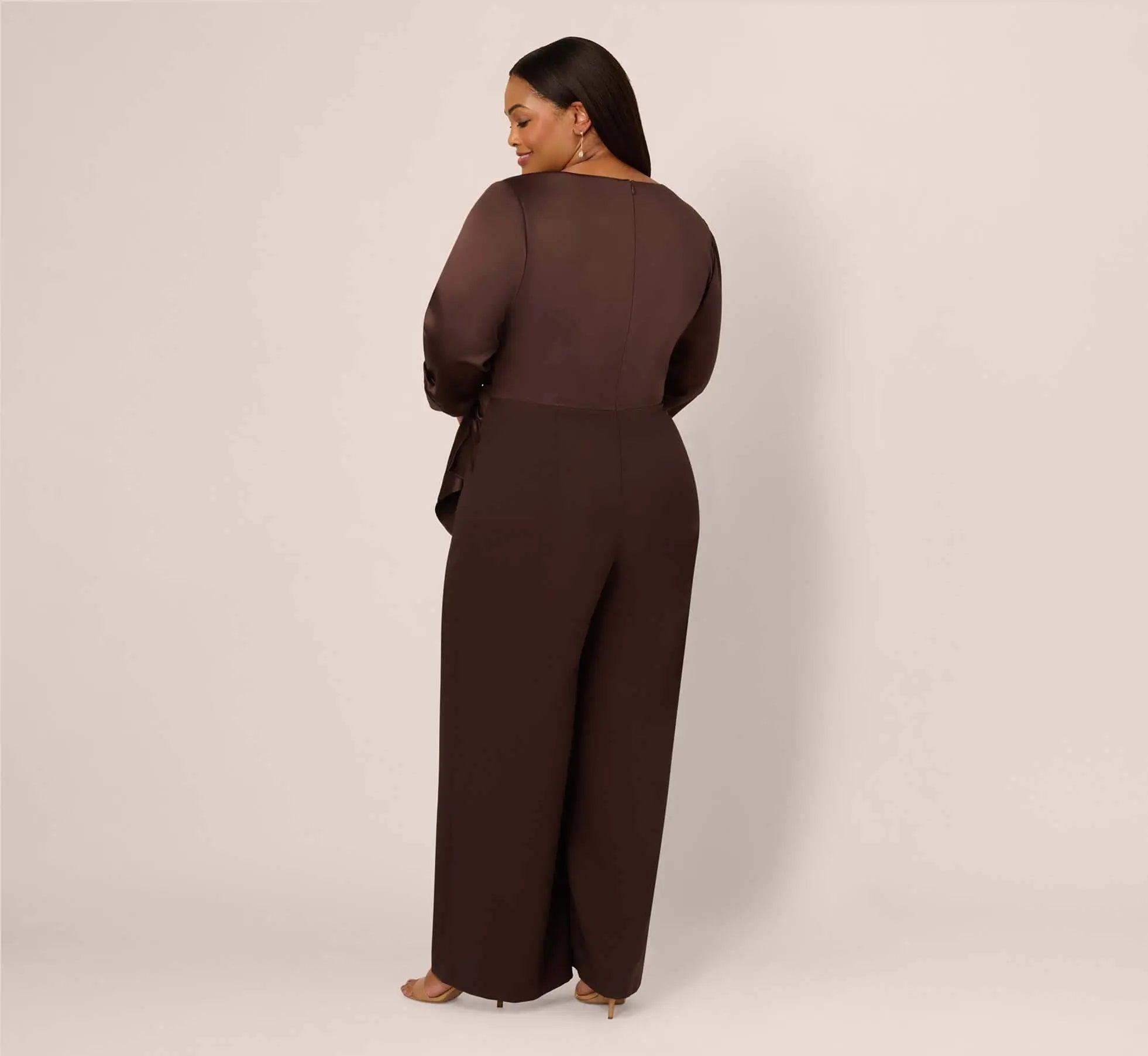 Halter Neck Full-Length Satin Crepe Jumpsuit with Buckle Waist Plus Size Adrianna Papell Adrianna Papell