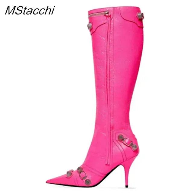 Zipper-Sid Long Botas De Mujer Metal Rivet Women High Knee Pointed Toe Boots eprolo