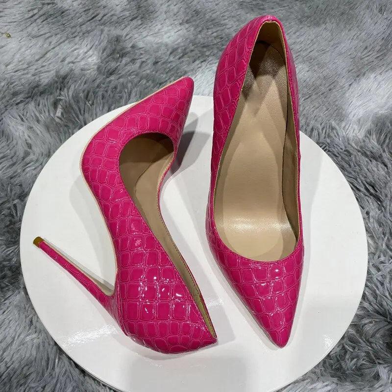 Tikicup Rose Pink Crocodile Effect Stiletto Pump Pointed Toe eprolo