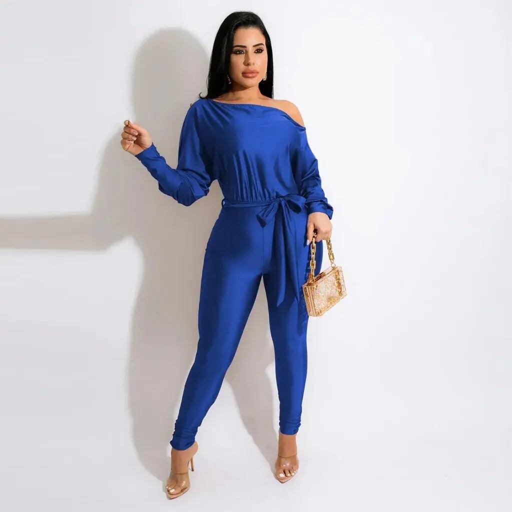 One Shoulder Lace Up Long Sleeved Trousers Jumpsuit eprolo