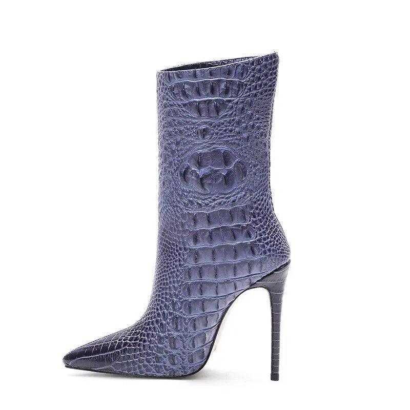 Crocodile High Heel Short Boot Pointed Thin Heel Ankle Boots eprolo