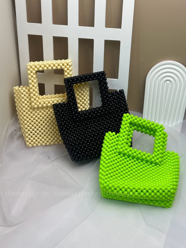 Acrylic Square Tote  Handmade Green Beads Handbag