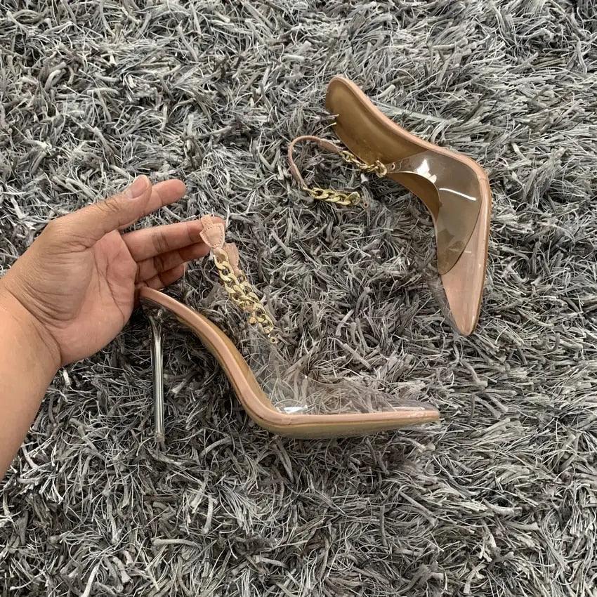 Pumps Women Sexy Pointed Toe Chain Design Crystal Heel Ladies Shoes Stiletto eprolo