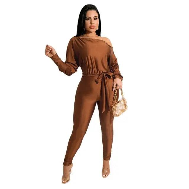 One Shoulder Lace Up Long Sleeved Trousers Jumpsuit eprolo
