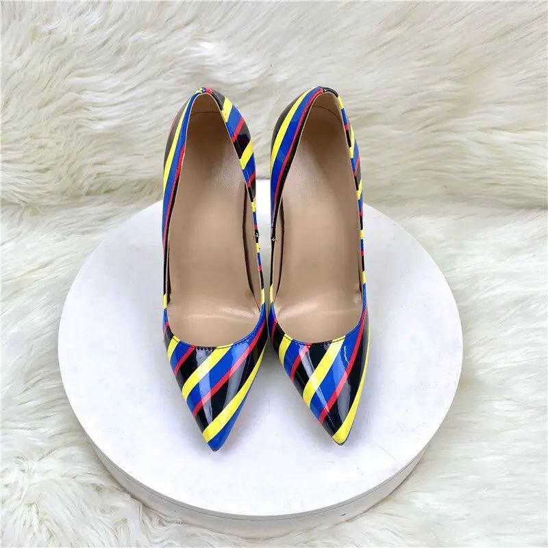 Multi-Color Stripes Print Pointy Toe eprolo