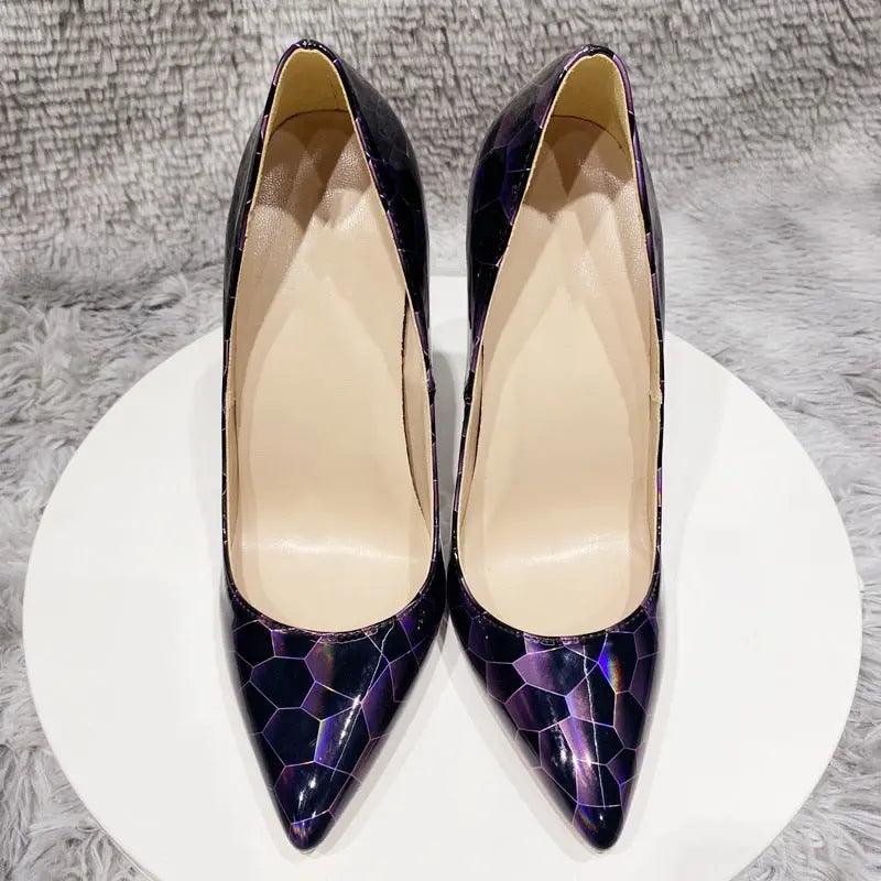 Tikicup Geometry Print Glossy Patent Pointed Toe eprolo