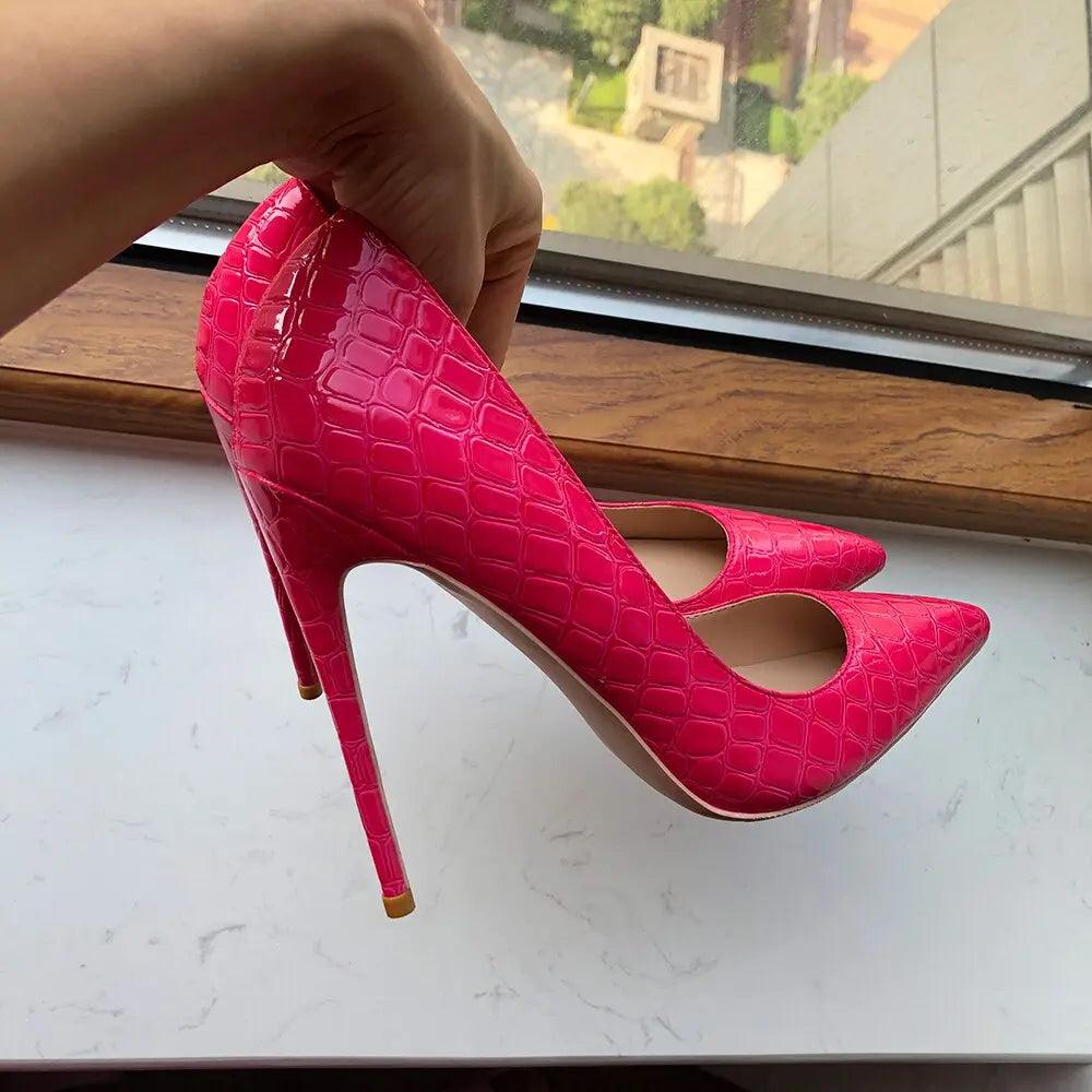Tikicup Rose Pink Crocodile Effect Stiletto Pump Pointed Toe eprolo
