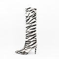 Tiger Print High Heel Pointed Toe Satin Stiletto Knee High Boots