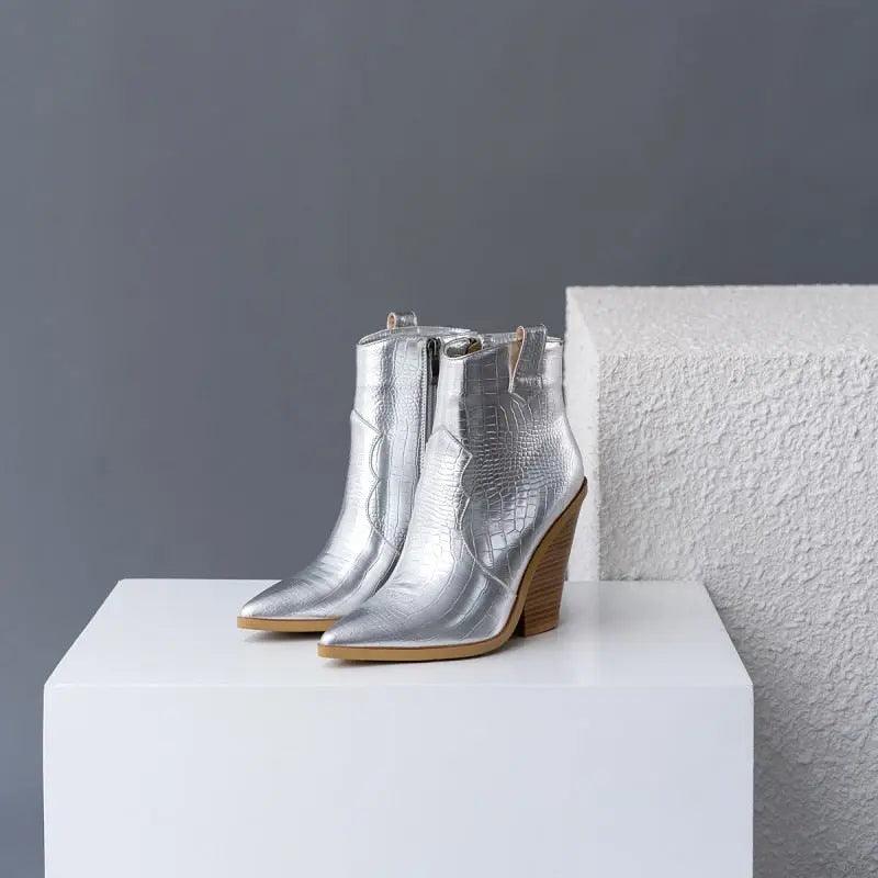 MStacchi Gold Snake Print Ankle Boots eprolo