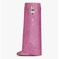 Pink Rhinestone Round Toe Wedge Knee-High Boots