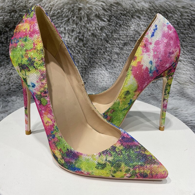Tikicup Floral Bling Sequined Women Pointy Toe High Heel