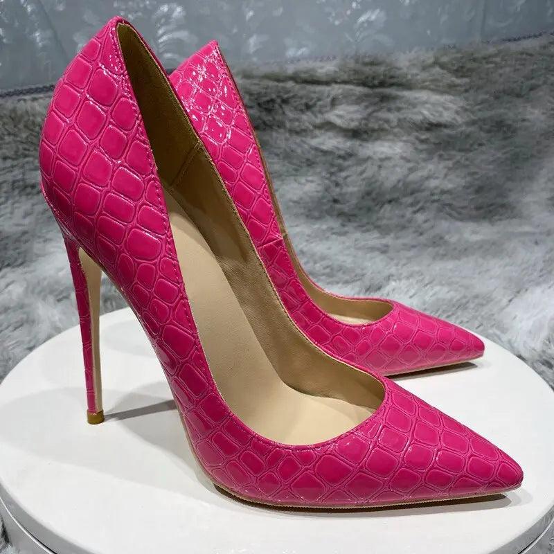 Tikicup Rose Pink Crocodile Effect Stiletto Pump Pointed Toe eprolo