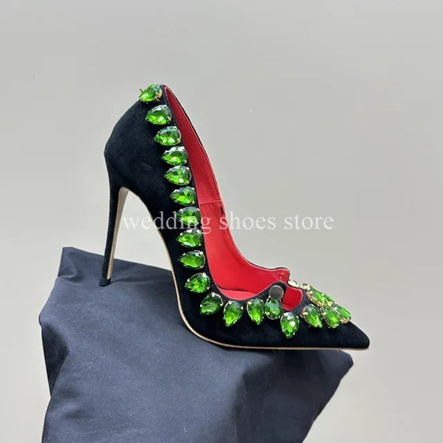 Rhinestone Heels Patent Leather Sexy Pointed Toe