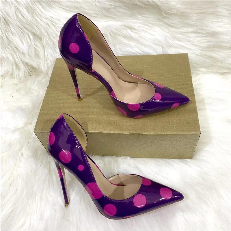 Fuchsia Polka Dot Purple Patent D'Orsay Pointy Toe eprolo