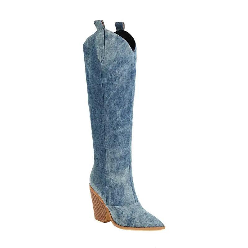 Fashion Denim Western Women Knee High  Boots eprolo