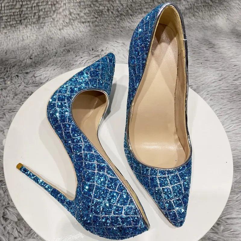 Glitter Sequins Crocodile Effect Women Pointy Toe High Heel eprolo