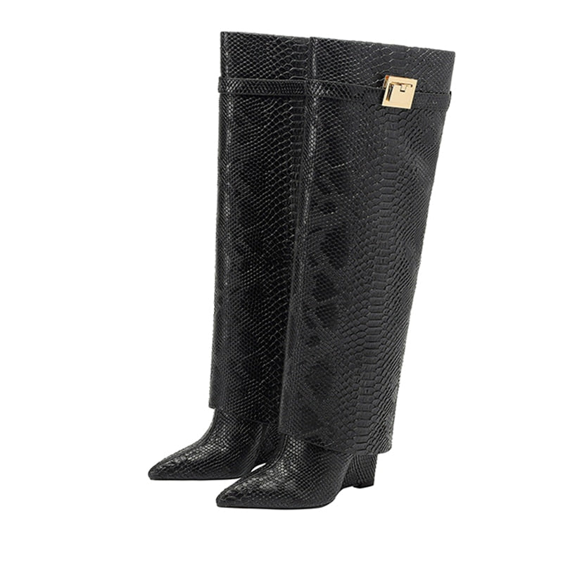 Genuine Leather  Metal Decoration Women's high boots