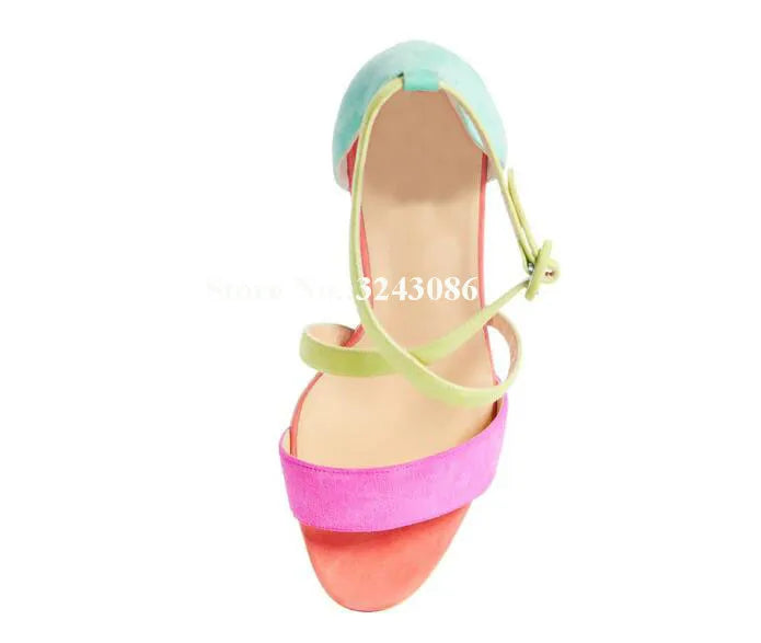 Lady New Candy Color Platform Chunky Heel Sandals