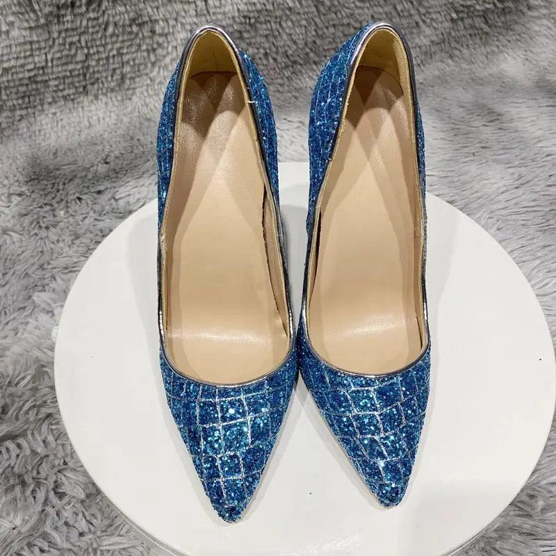 Glitter Sequins Crocodile Effect Women Pointy Toe High Heel eprolo