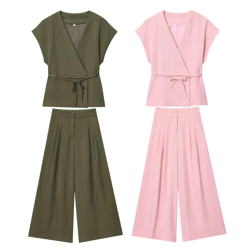 Bow tie tied top+blended pants set eprolo