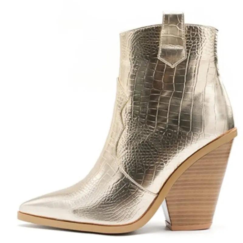 MStacchi Gold Snake Print Ankle Boots eprolo