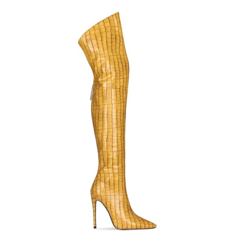 Mstacchi Back Zipper Women Over The Knee Boots Sexy Plaid Stripes Thin Heel Party Stiletto