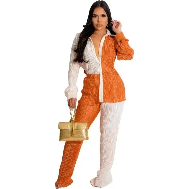 Long Sleeve V-neck Polyester Matching Set eprolo