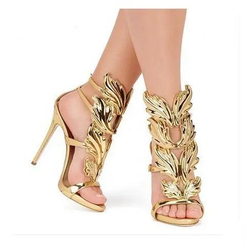 Leather Gladiator Sandals Women Gold Leaf Flame eprolo