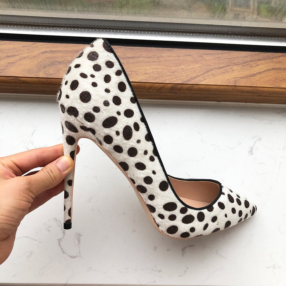 Tikicup Polka Dot Print Women Flock Pointy Toe High Heel Shoes