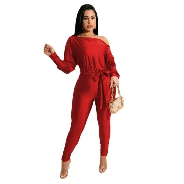 One Shoulder Lace Up Long Sleeved Trousers Jumpsuit eprolo