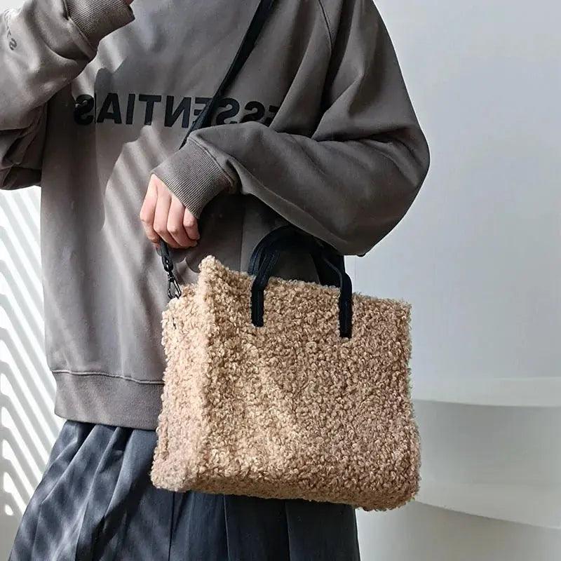 Casual Solid Large Totes Bags for Women Winter Soft Plush Women's Handbags Luxury Big Capacity Women Shoulder Bags New eprolo