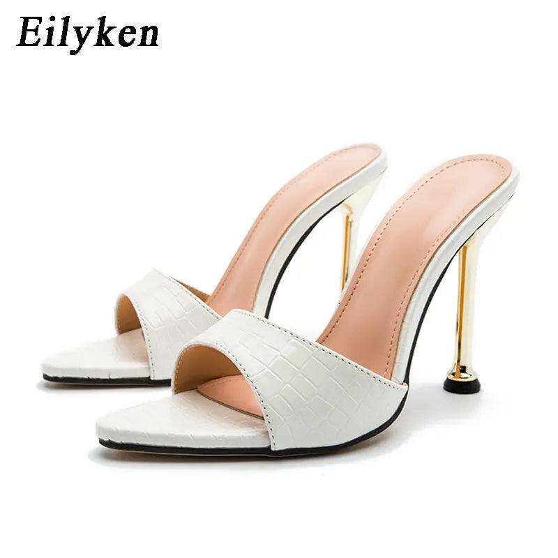 Eilyken Summer New Women Slippers Snake Print Mule High Heels eprolo