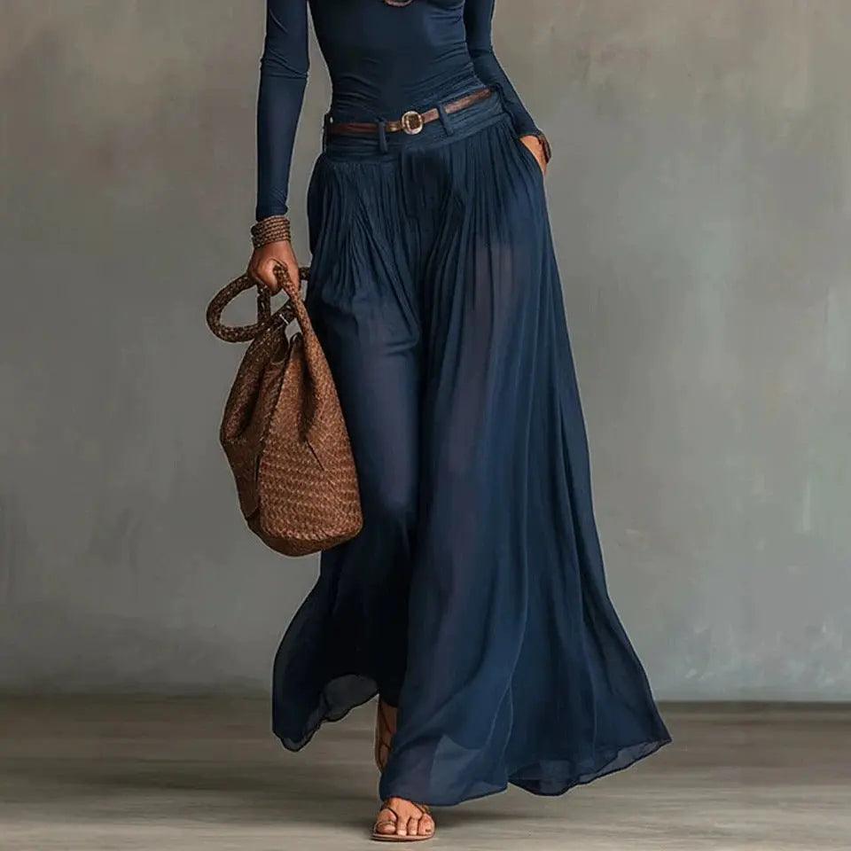 Fashionable Simple Solid Color Asymmetrical Shoulder Long Sleeve Casual Set with Belted Long Dress eprolo