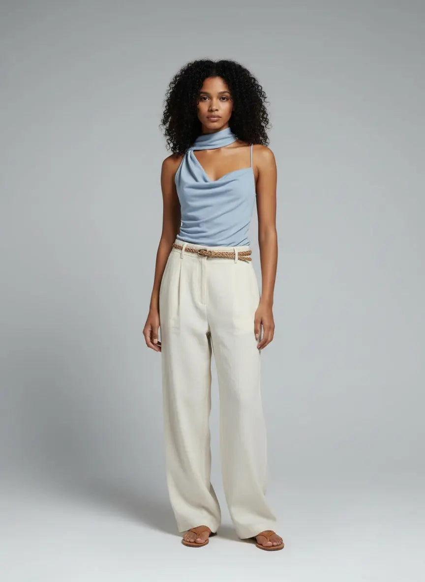 Full body view of the model wearing Asymmetrical Neckline Ruched Cami