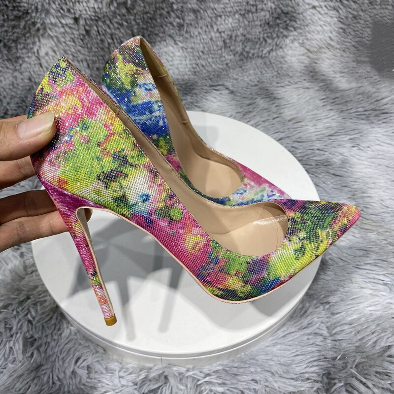 Tikicup Floral Bling Sequined Women Pointy Toe High Heel