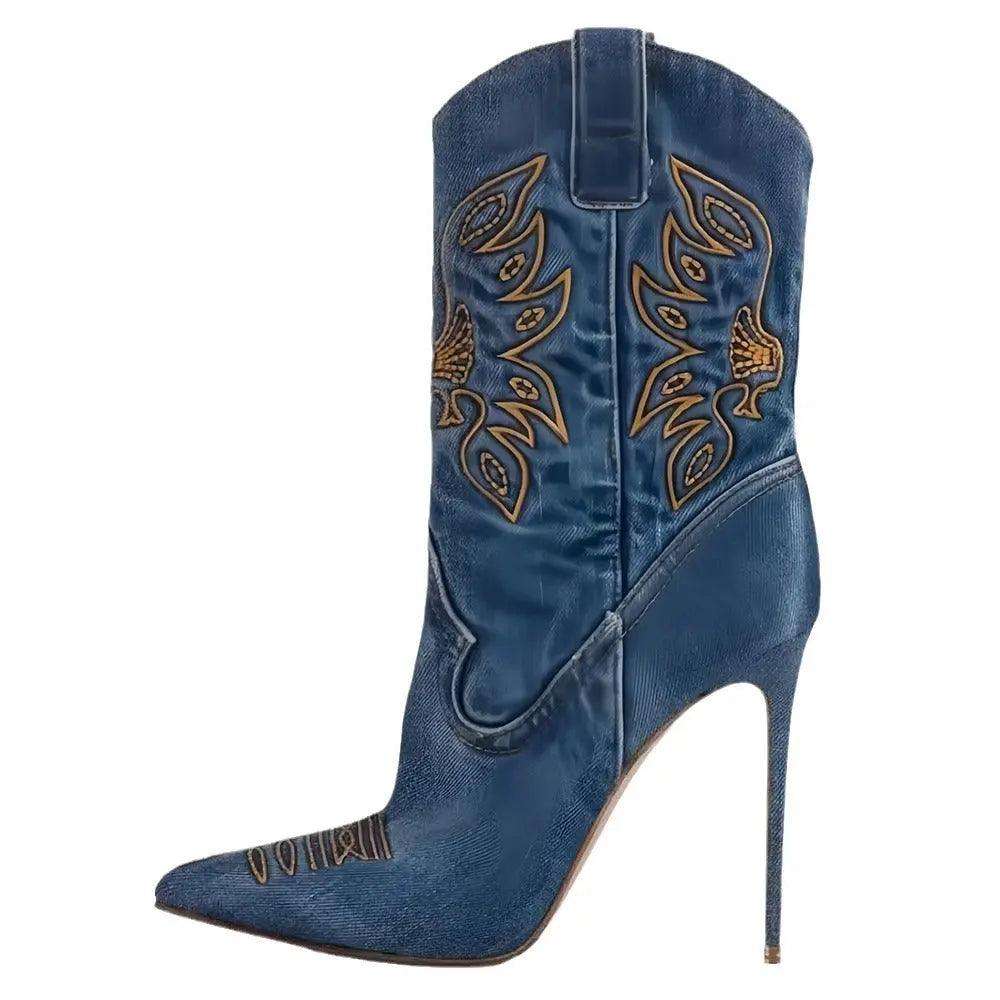Embroidered Western cowboy style high heel Pointy Toe eprolo