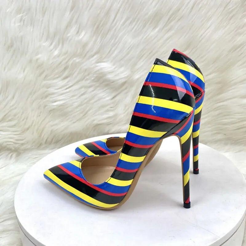 Multi-Color Stripes Print Pointy Toe eprolo