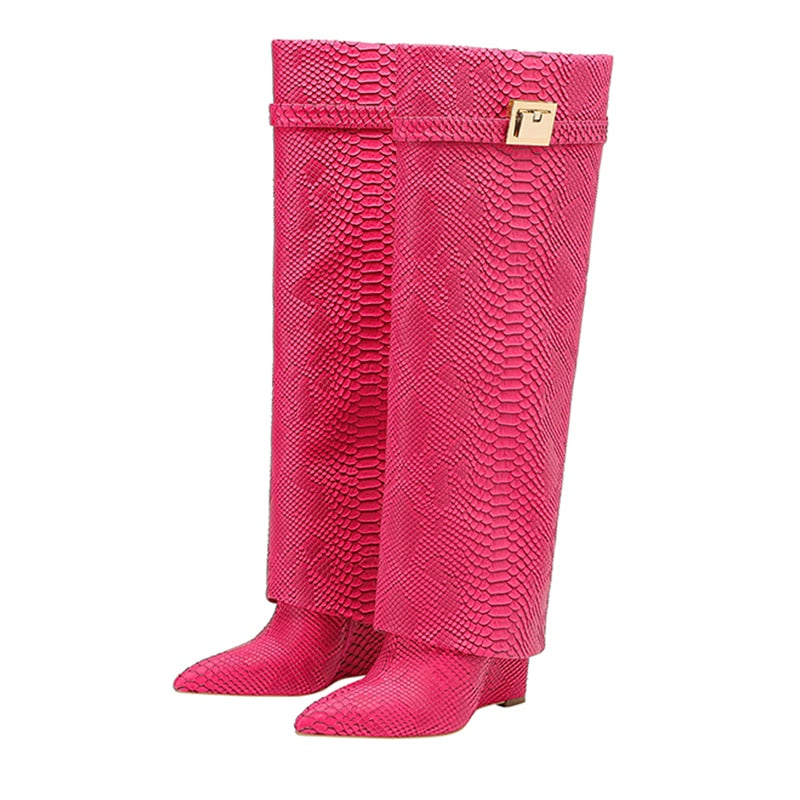 Genuine Leather  Metal Decoration Women's high boots