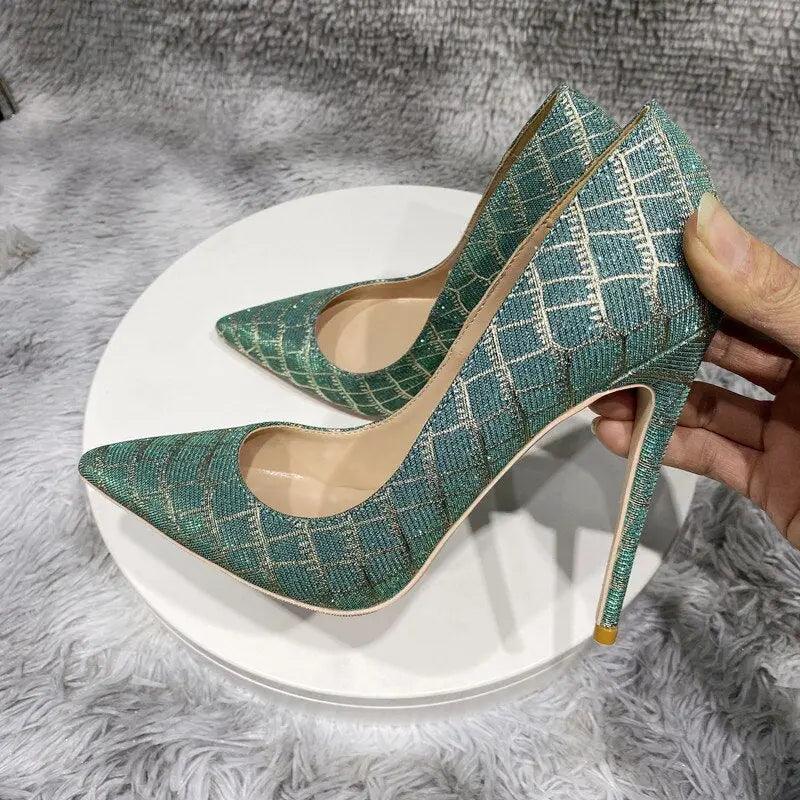 Tikicup Glitter Embossed Crocodile Effect Green Pointy Toe eprolo