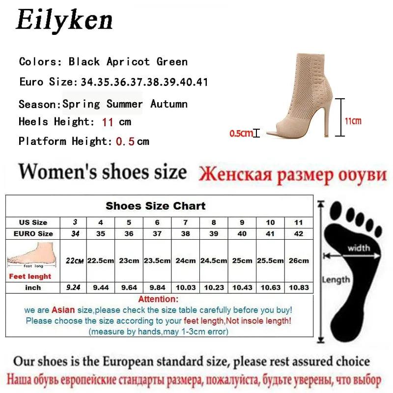 Womens Ankle Boots Green Elastic Knit Sock Open Toe eprolo