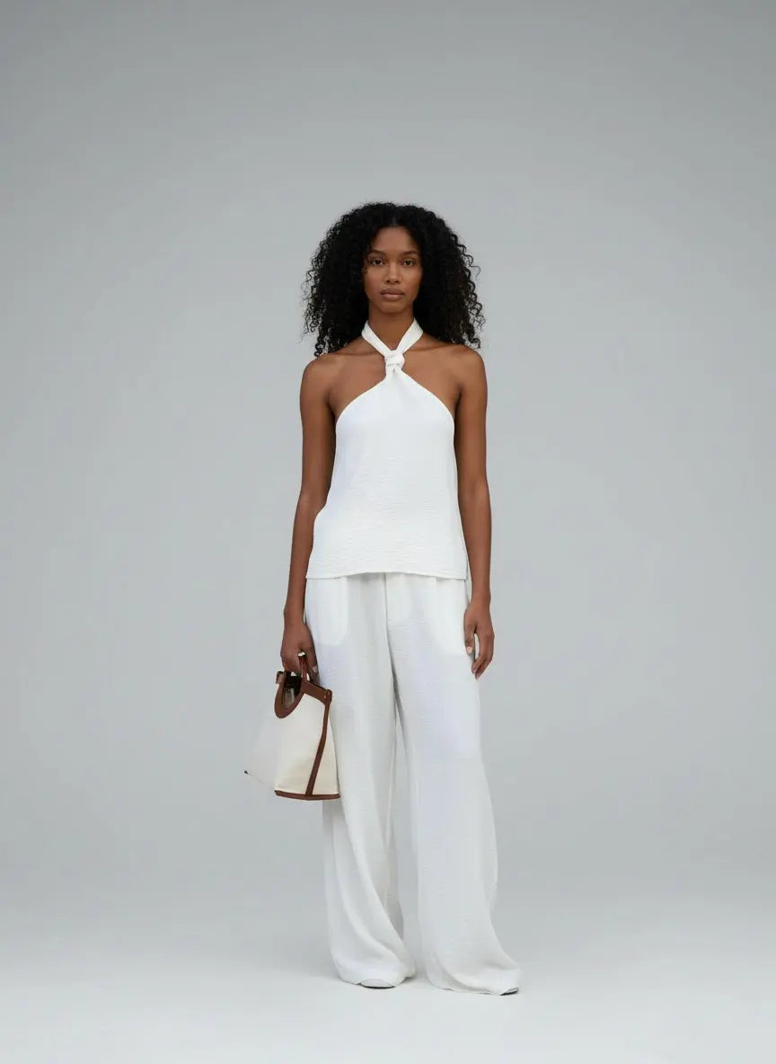 Full body view of the model wearing Knotted Halter Neck Cami