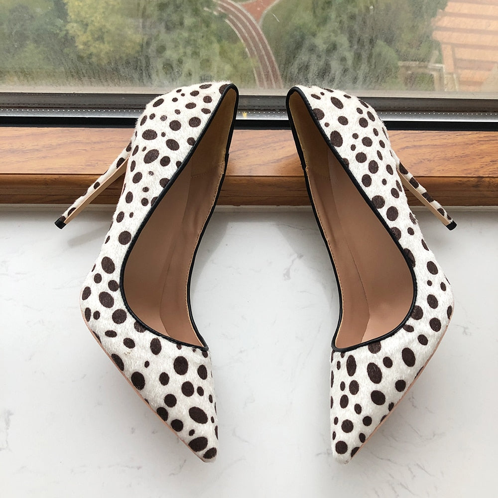Tikicup Polka Dot Print Women Flock Pointy Toe High Heel Shoes