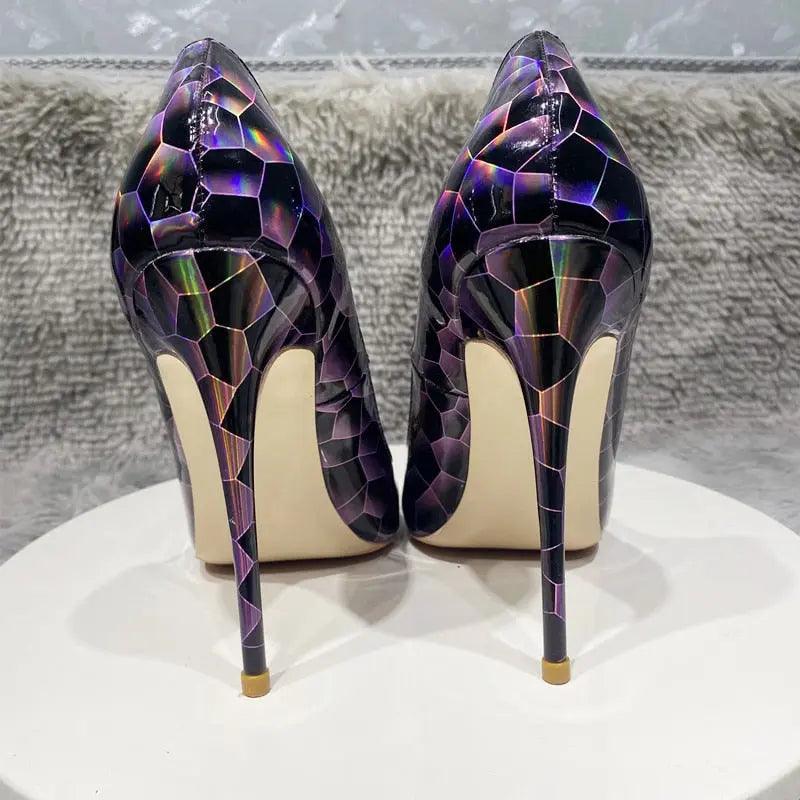 Tikicup Geometry Print Glossy Patent Pointed Toe eprolo