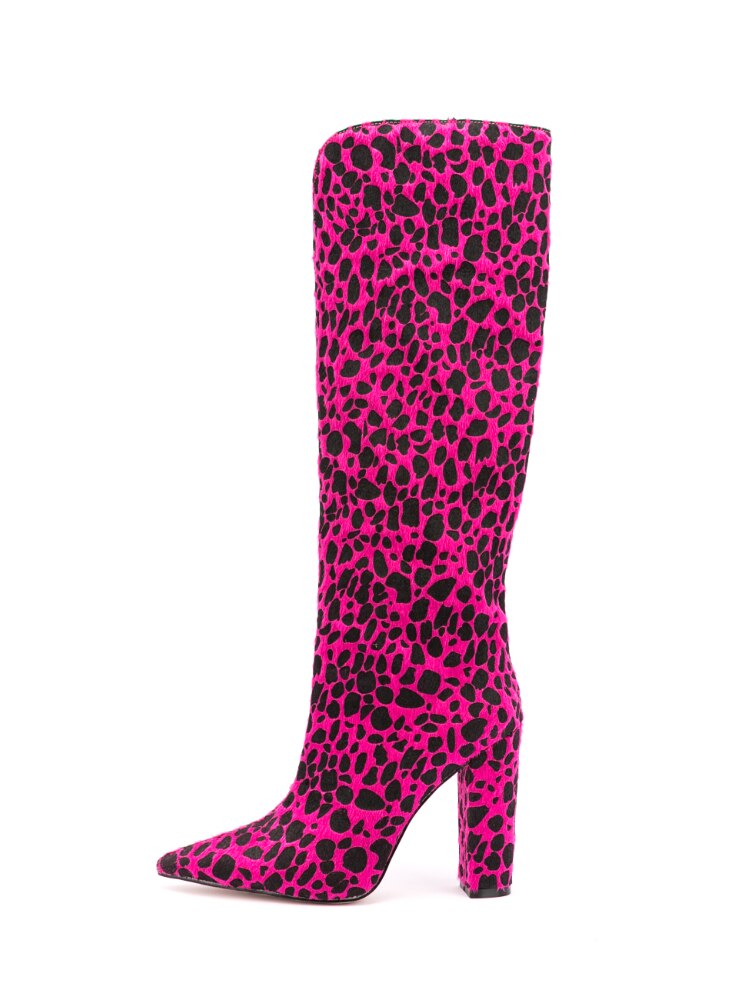 Zebra Pattern Knee High Boots Women Imitation Horse Hair Suede