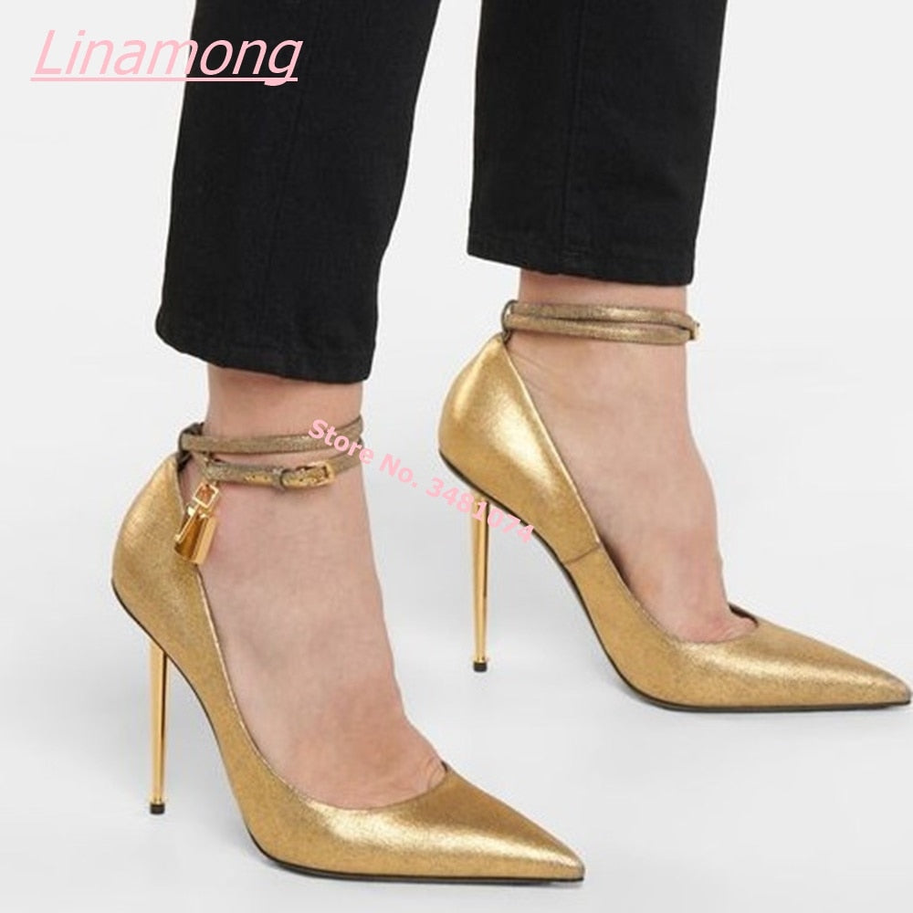 Women Pumps Metal Thin High Heel Luxury Shallow Pointed Toe