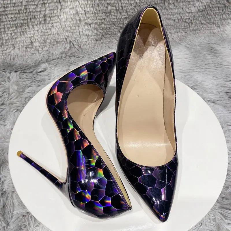 Tikicup Geometry Print Glossy Patent Pointed Toe eprolo