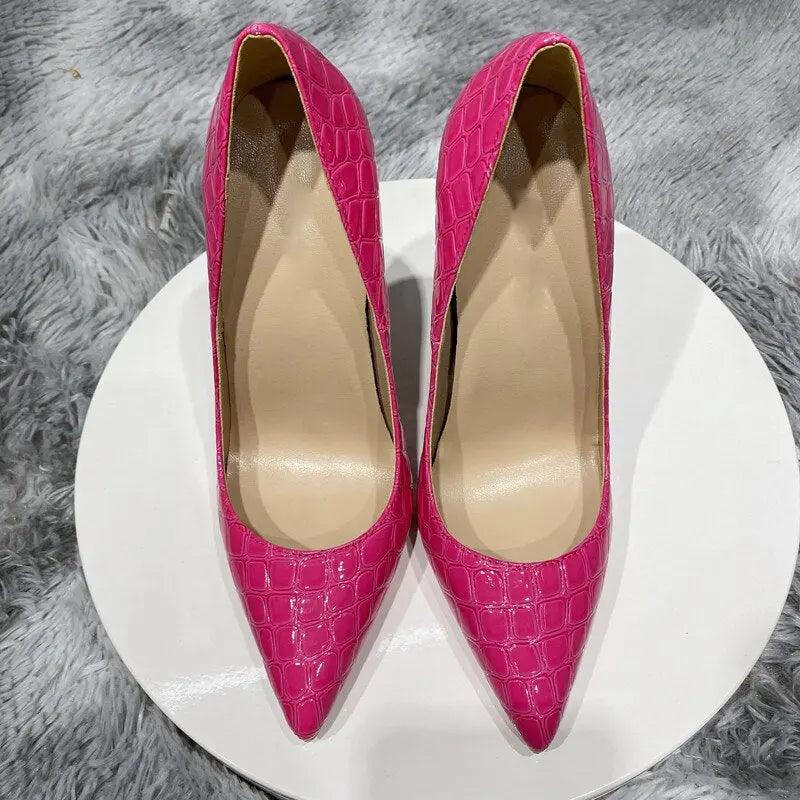 Tikicup Rose Pink Crocodile Effect Stiletto Pump Pointed Toe eprolo